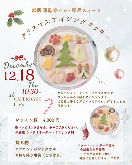 流山のクリスマスイベントまとめ：獣医師監修ペット用スイーツクリスマスアイシングクッキー作り＠CAFE&BAKE Lily's