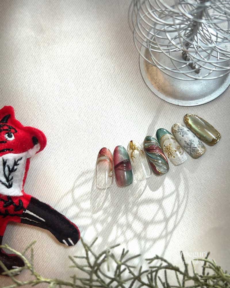 南流山のプライベートサロン：meguri～めぐり～のクリスマス＆お正月ネイルデザイン