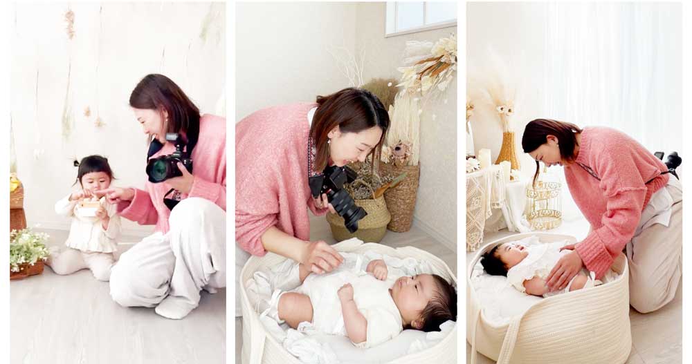 【流山のおうちフォトスタジオ】家族の絆をカタチに｜バースデーフォトから成長記録まで｜えがおのわの撮影の様子