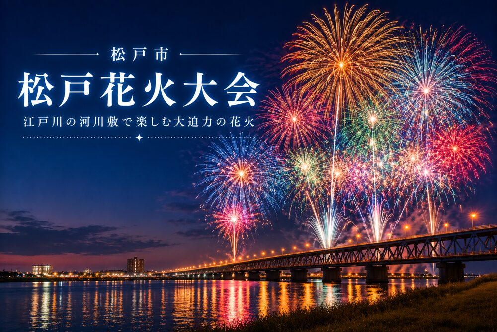 松戸花火大会の大迫力花火と江戸川夜景|千葉県松戸市の人気花火大会