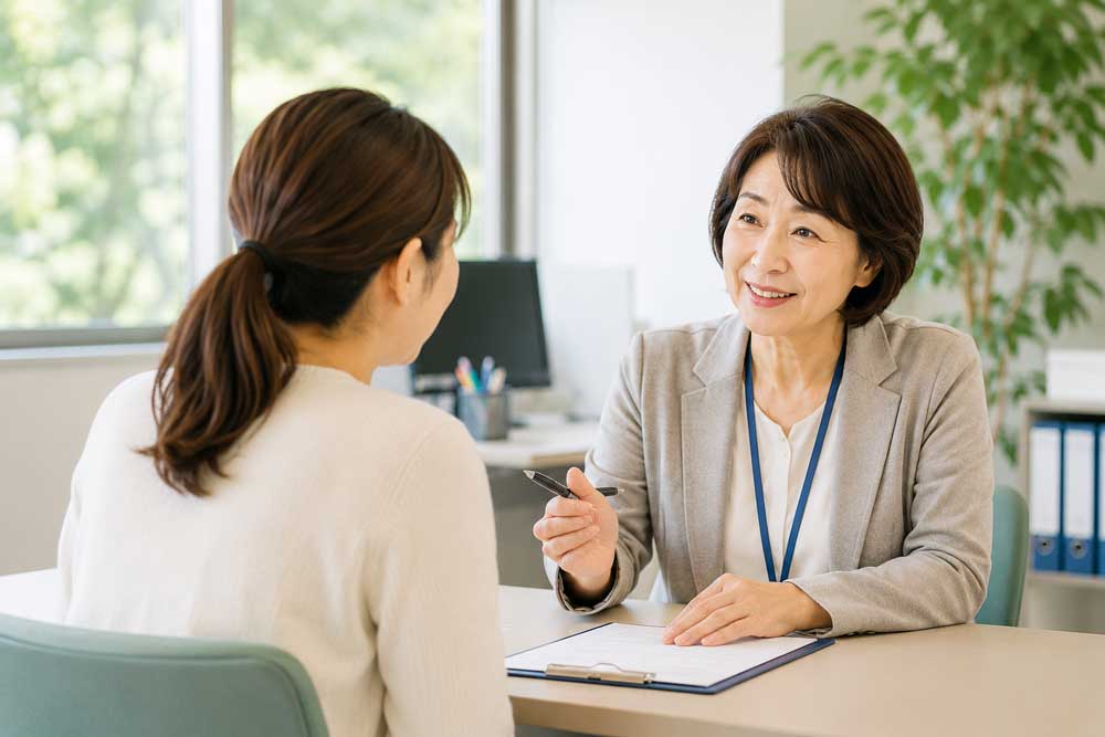 仕事探しをしている子育てママとキャリアアドバイザー